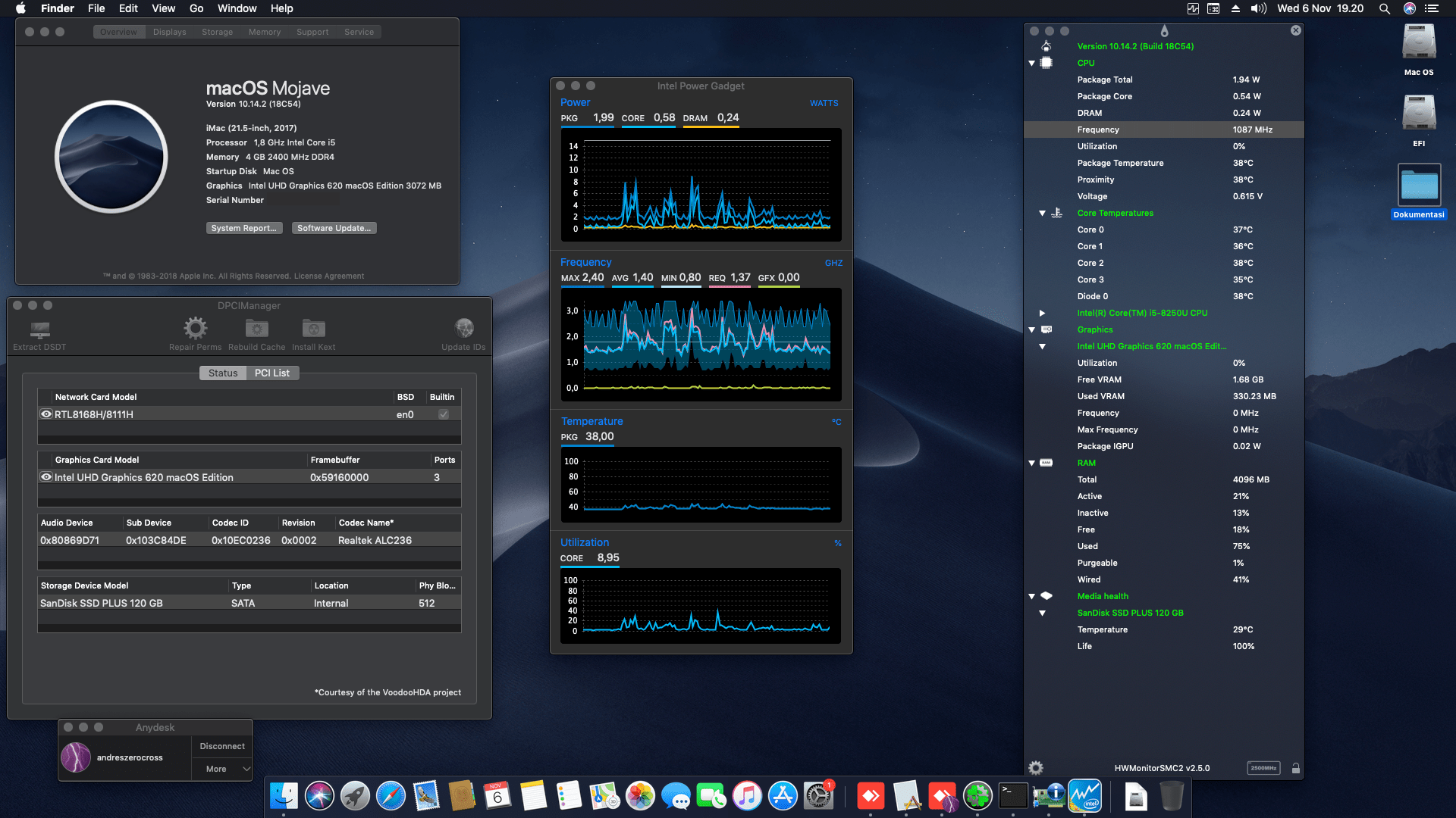 Success Hackintosh macOS Mojave 10.14.2 Build 18C54 at HP All In One Pavillion 22-C0052L